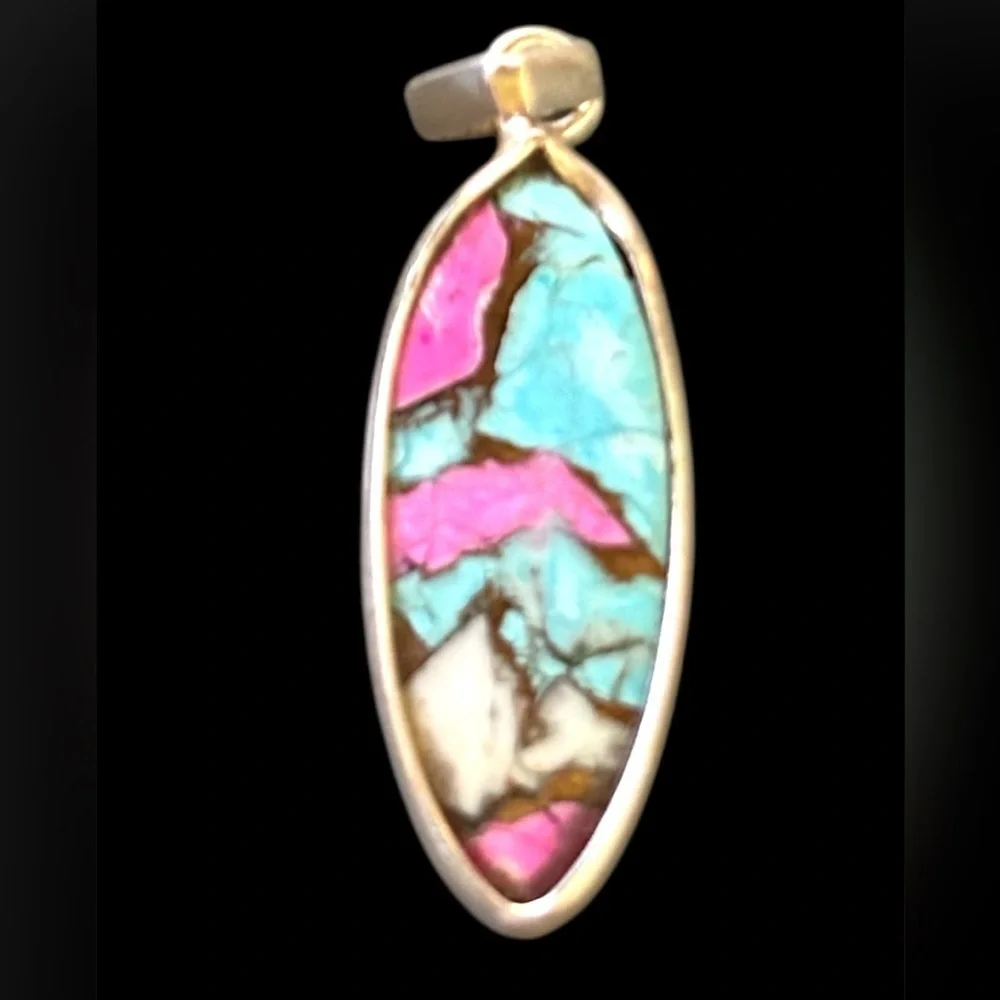 Artisan Crafted 925 Sterling Silver and Cotton Candy Turquoise Pendant NWOT